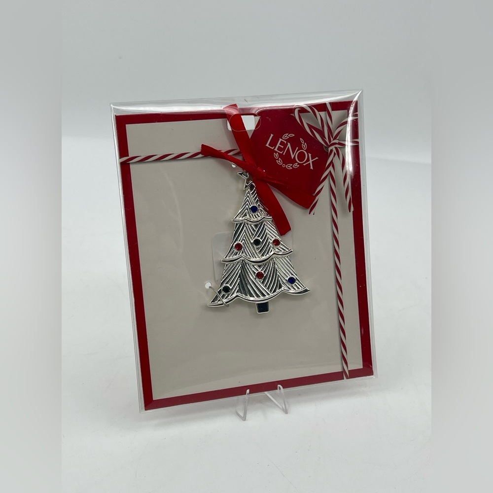 Lenox Silver Plated & Jeweled Christmas Tree Holiday Charm Ornament NEW NIP